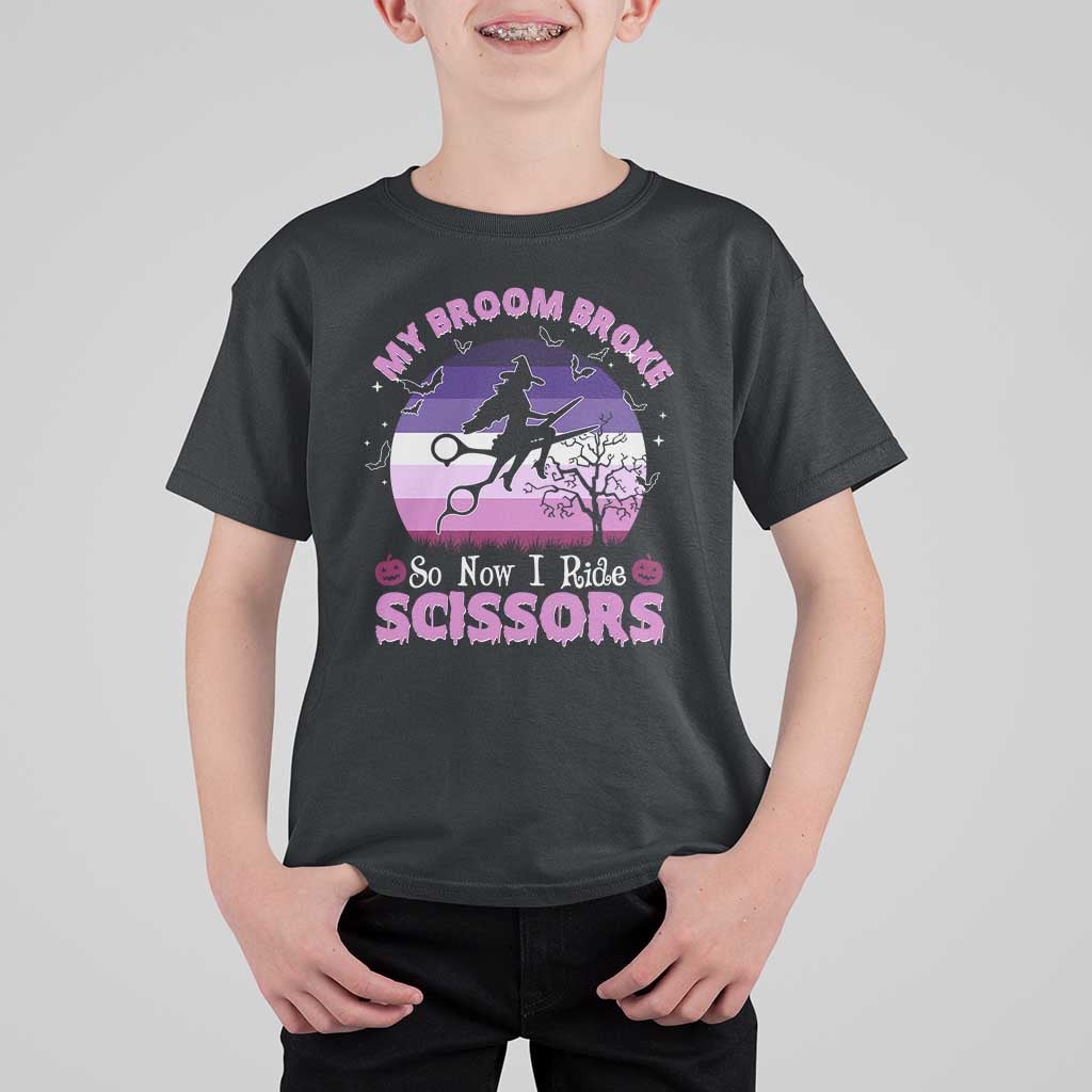 Funny Lesbian Witch Halloween T Shirt For Kid My Broom Broke So Now I Ride Scissors - Wonder Print Shop
