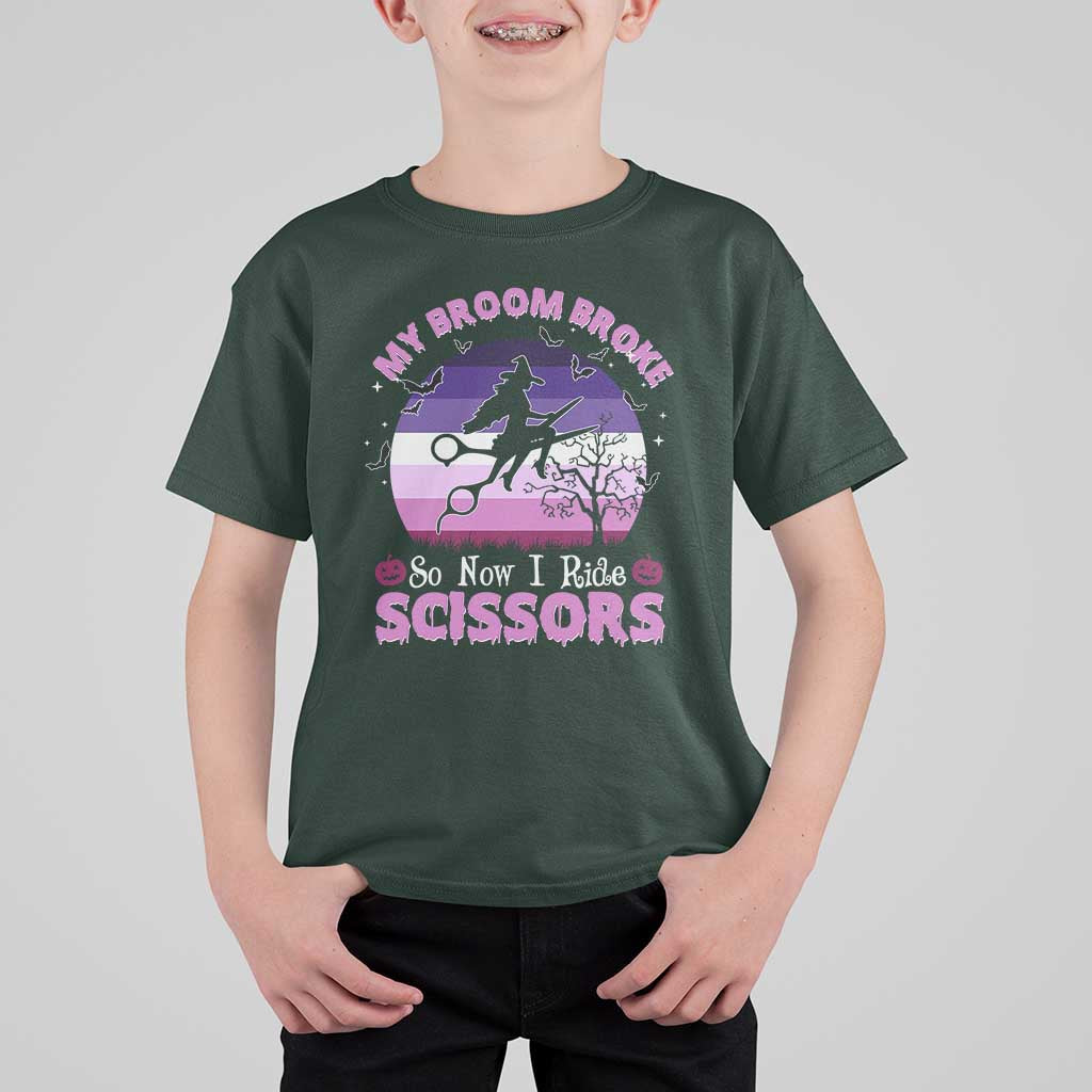 Funny Lesbian Witch Halloween T Shirt For Kid My Broom Broke So Now I Ride Scissors - Wonder Print Shop