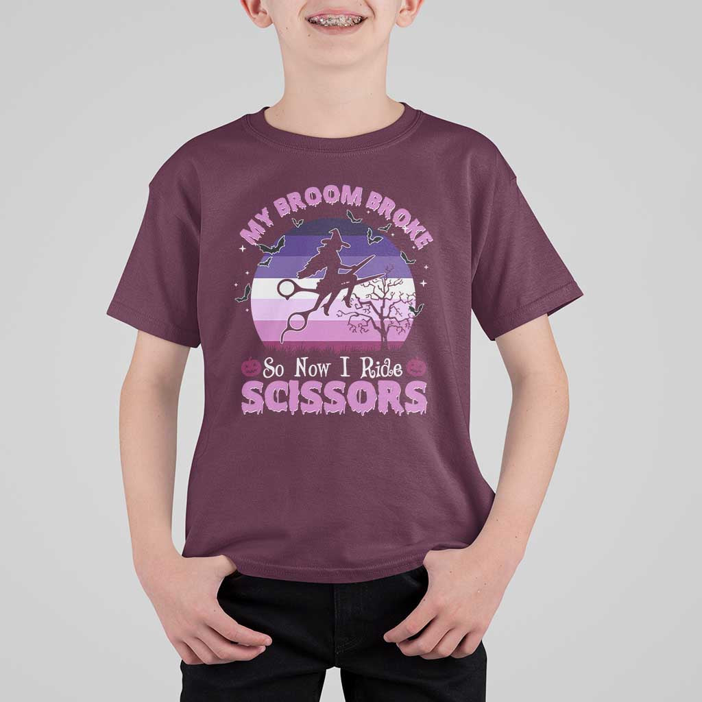Funny Lesbian Witch Halloween T Shirt For Kid My Broom Broke So Now I Ride Scissors - Wonder Print Shop