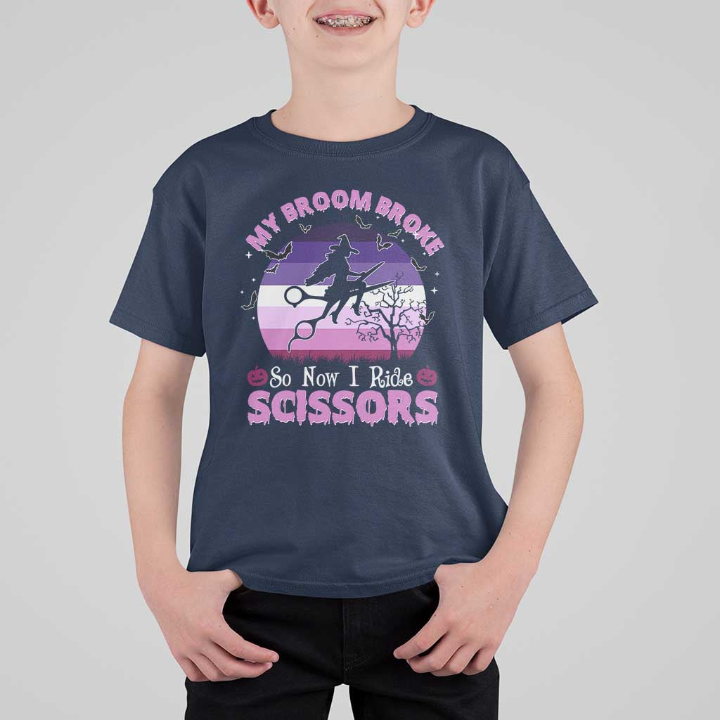 Funny Lesbian Witch Halloween T Shirt For Kid My Broom Broke So Now I Ride Scissors - Wonder Print Shop