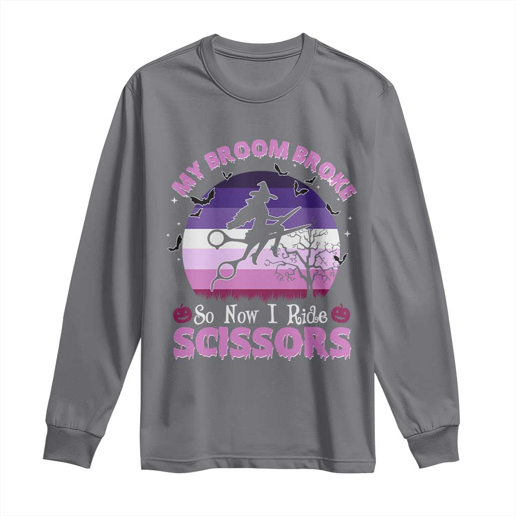 Funny Lesbian Witch Halloween Long Sleeve Shirt My Broom Broke So Now I Ride Scissors - Wonder Print Shop