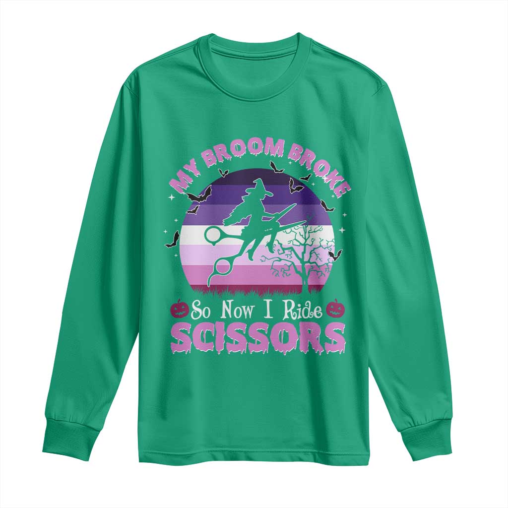 Funny Lesbian Witch Halloween Long Sleeve Shirt My Broom Broke So Now I Ride Scissors - Wonder Print Shop