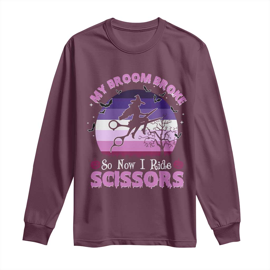 Funny Lesbian Witch Halloween Long Sleeve Shirt My Broom Broke So Now I Ride Scissors - Wonder Print Shop
