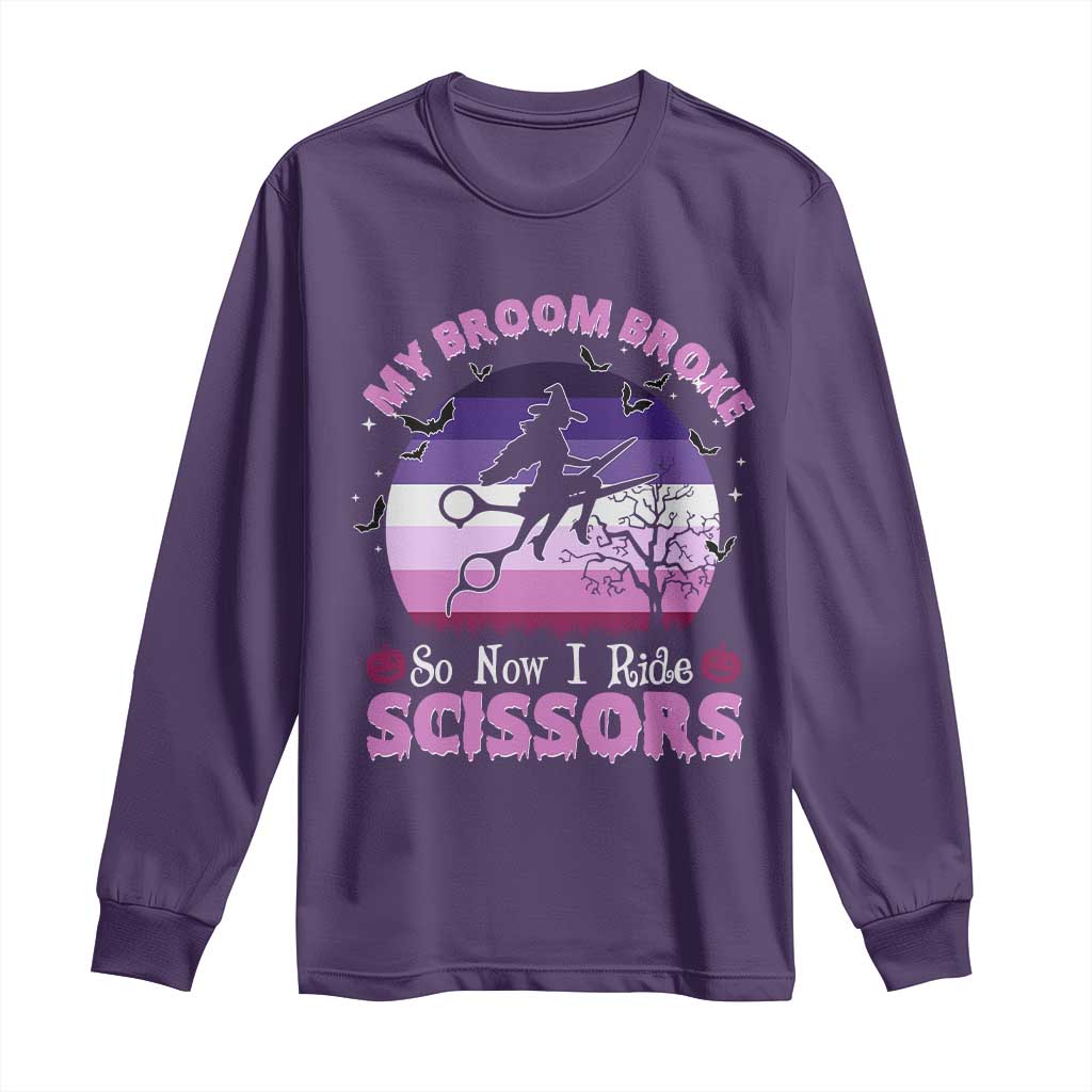 Funny Lesbian Witch Halloween Long Sleeve Shirt My Broom Broke So Now I Ride Scissors - Wonder Print Shop