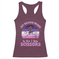 Funny Lesbian Witch Halloween Racerback Tank Top My Broom Broke So Now I Ride Scissors - Wonder Print Shop