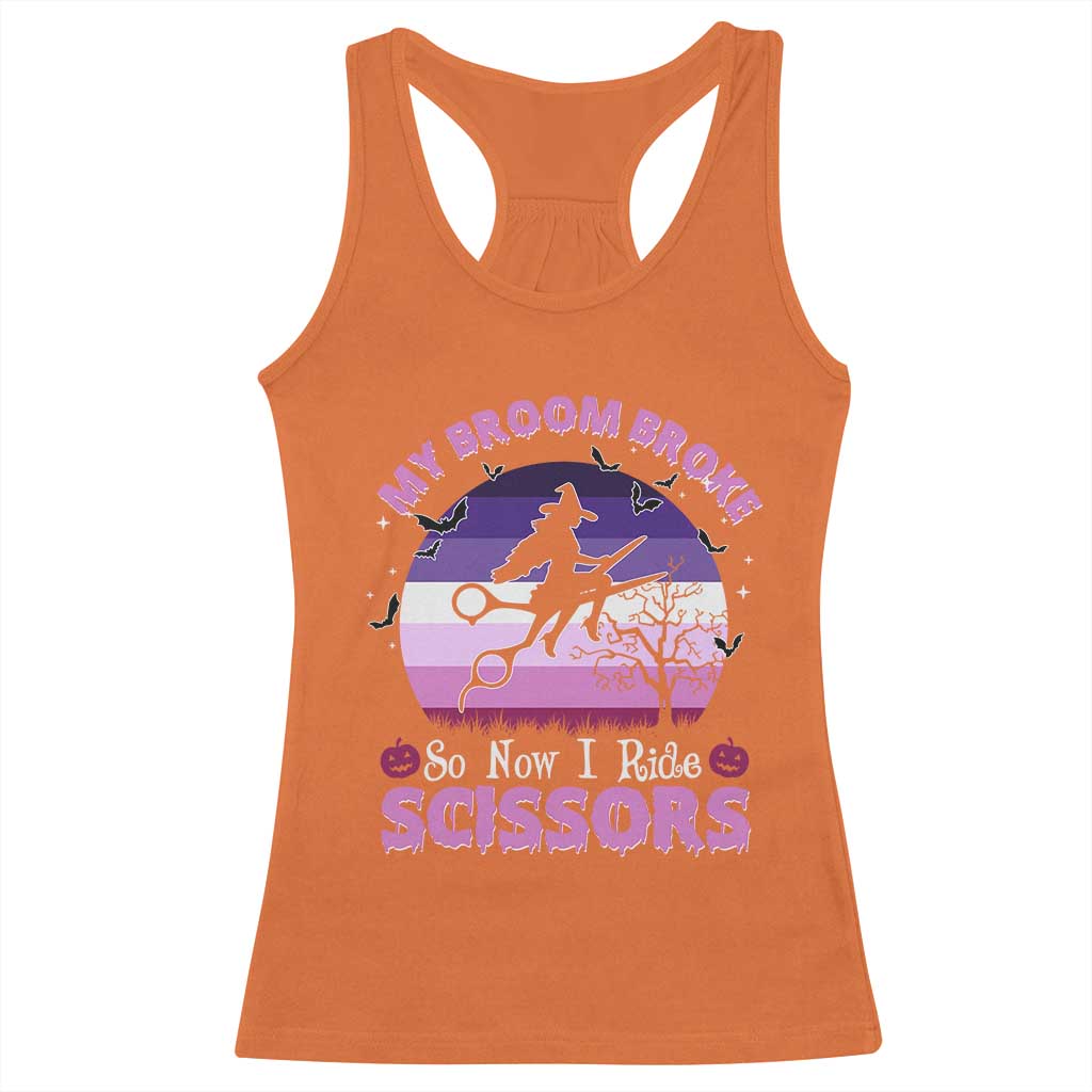 Funny Lesbian Witch Halloween Racerback Tank Top My Broom Broke So Now I Ride Scissors - Wonder Print Shop