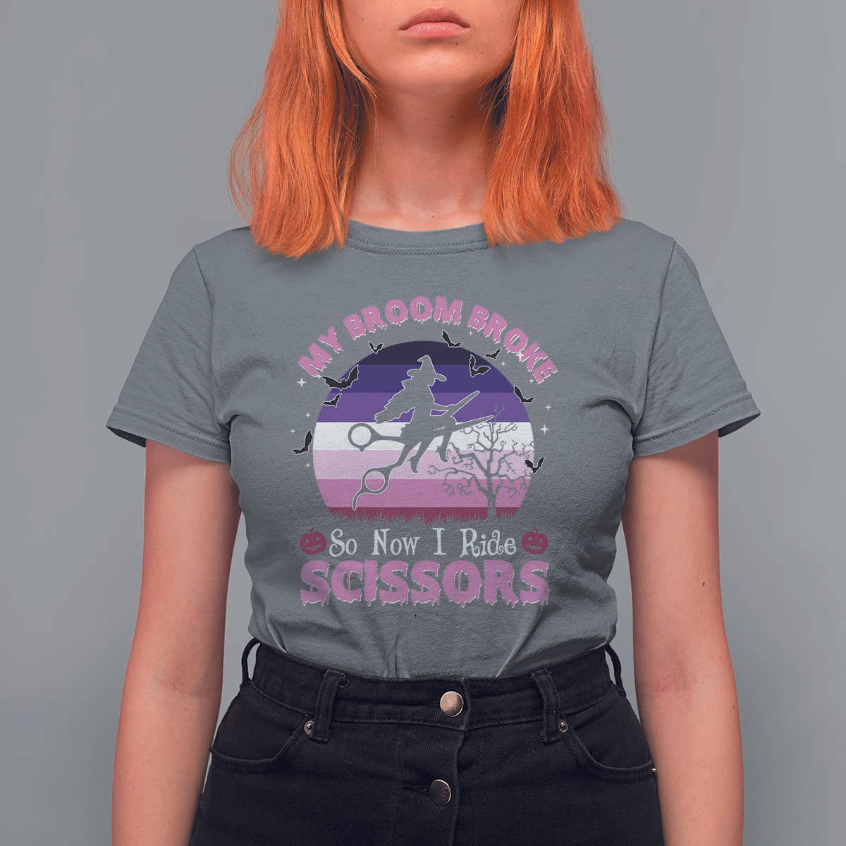 Funny Lesbian Witch Halloween T Shirt For Women My Broom Broke So Now I Ride Scissors - Wonder Print Shop