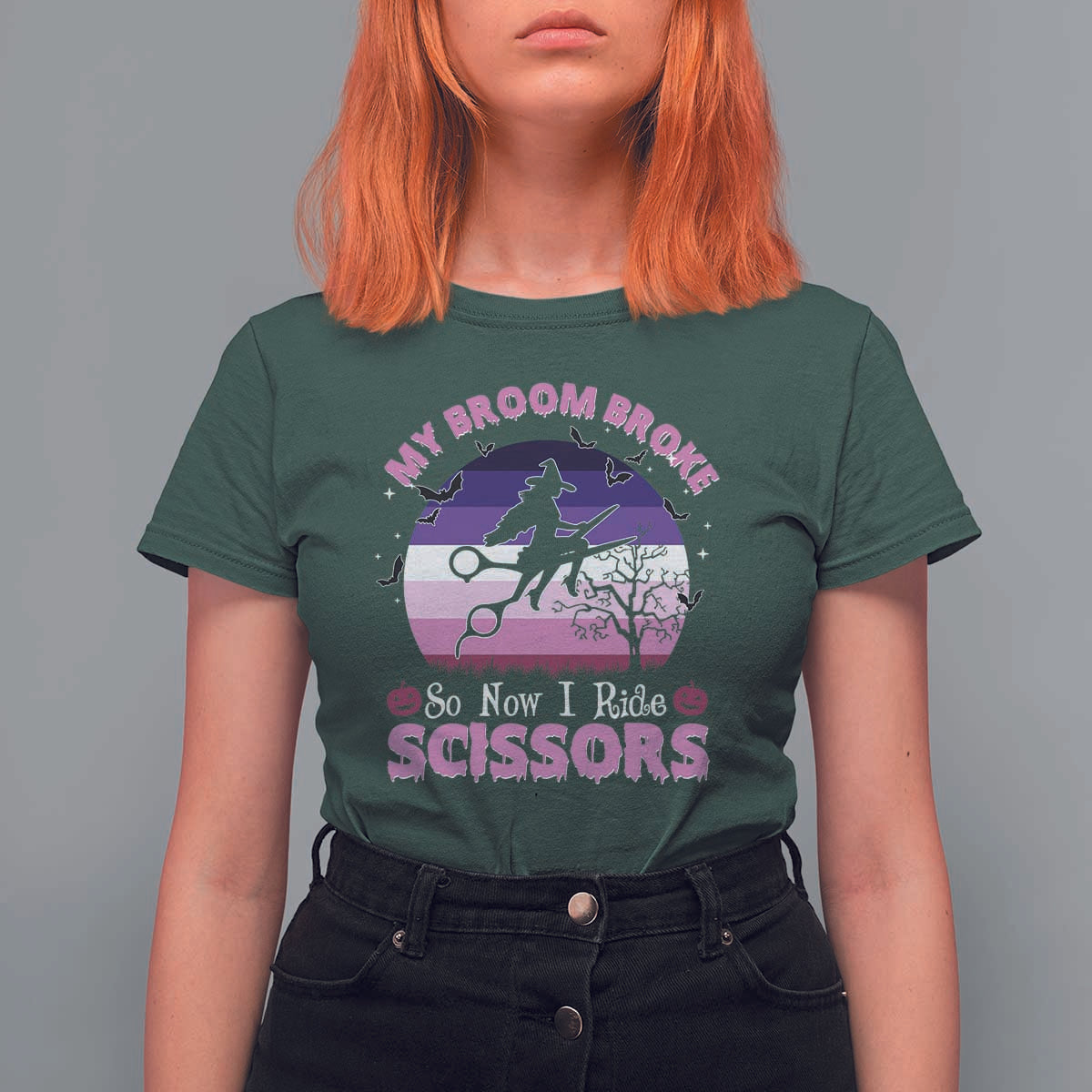 Funny Lesbian Witch Halloween T Shirt For Women My Broom Broke So Now I Ride Scissors - Wonder Print Shop