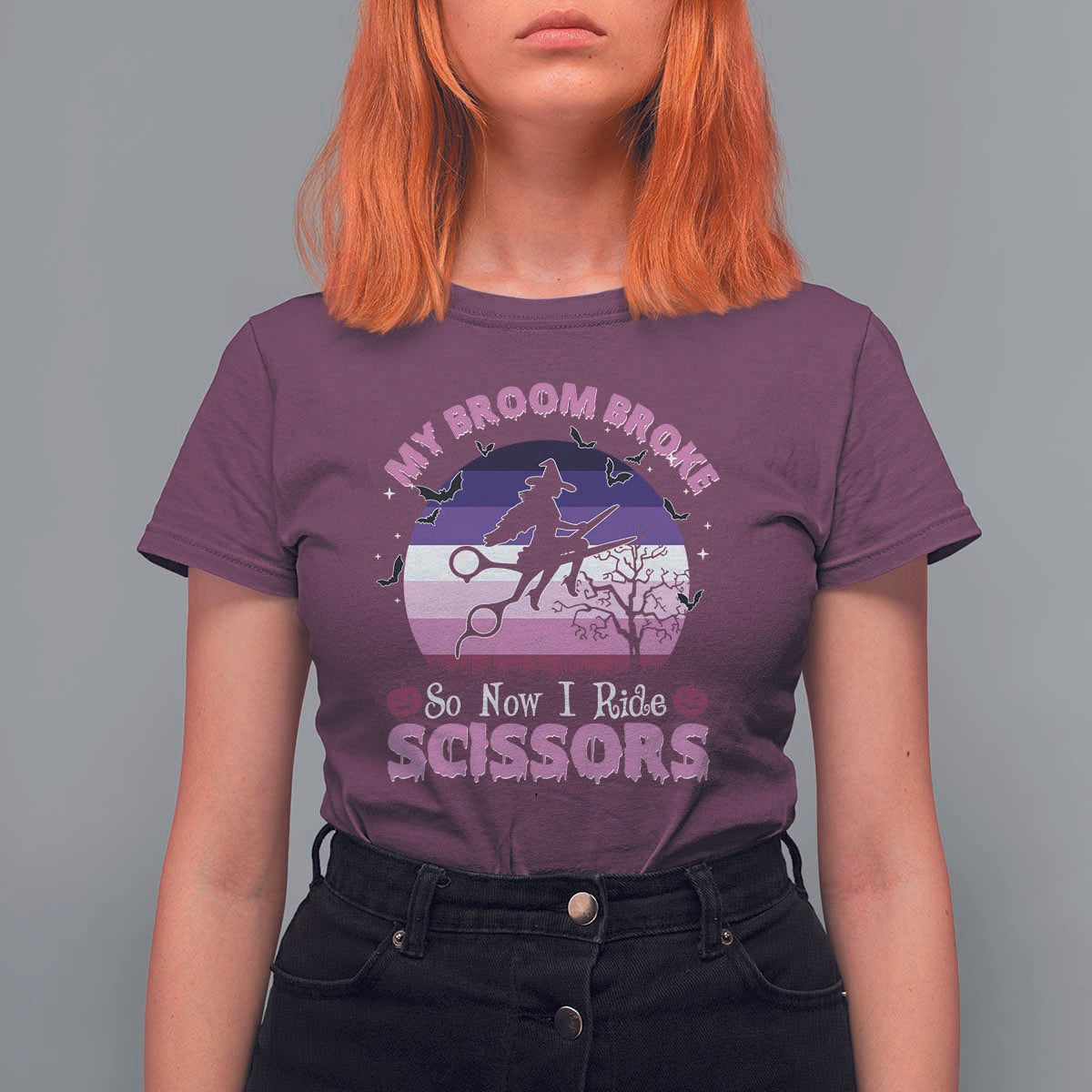 Funny Lesbian Witch Halloween T Shirt For Women My Broom Broke So Now I Ride Scissors - Wonder Print Shop