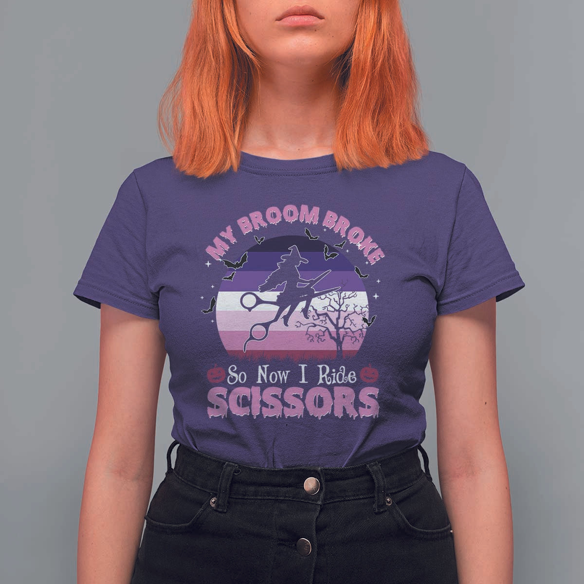 Funny Lesbian Witch Halloween T Shirt For Women My Broom Broke So Now I Ride Scissors - Wonder Print Shop