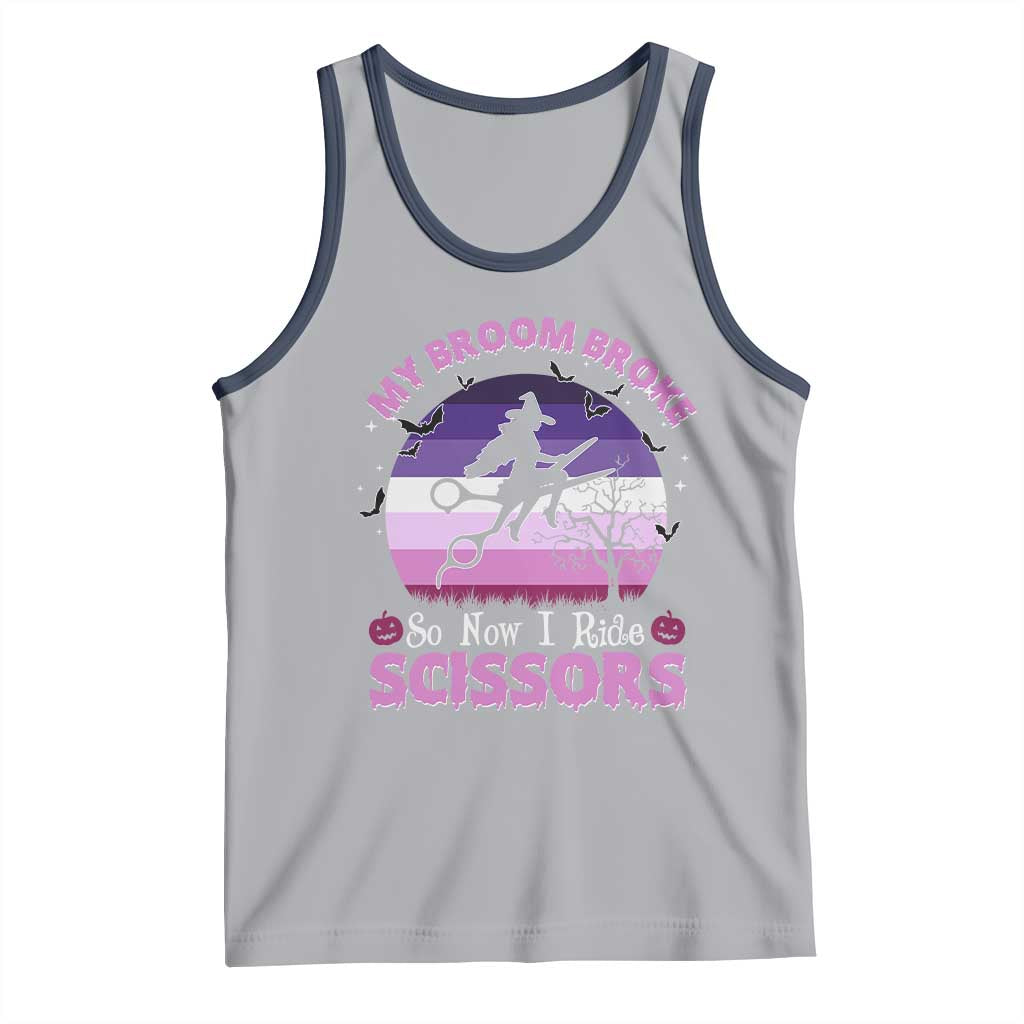 Funny Lesbian Witch Halloween Tank Top My Broom Broke So Now I Ride Scissors - Wonder Print Shop