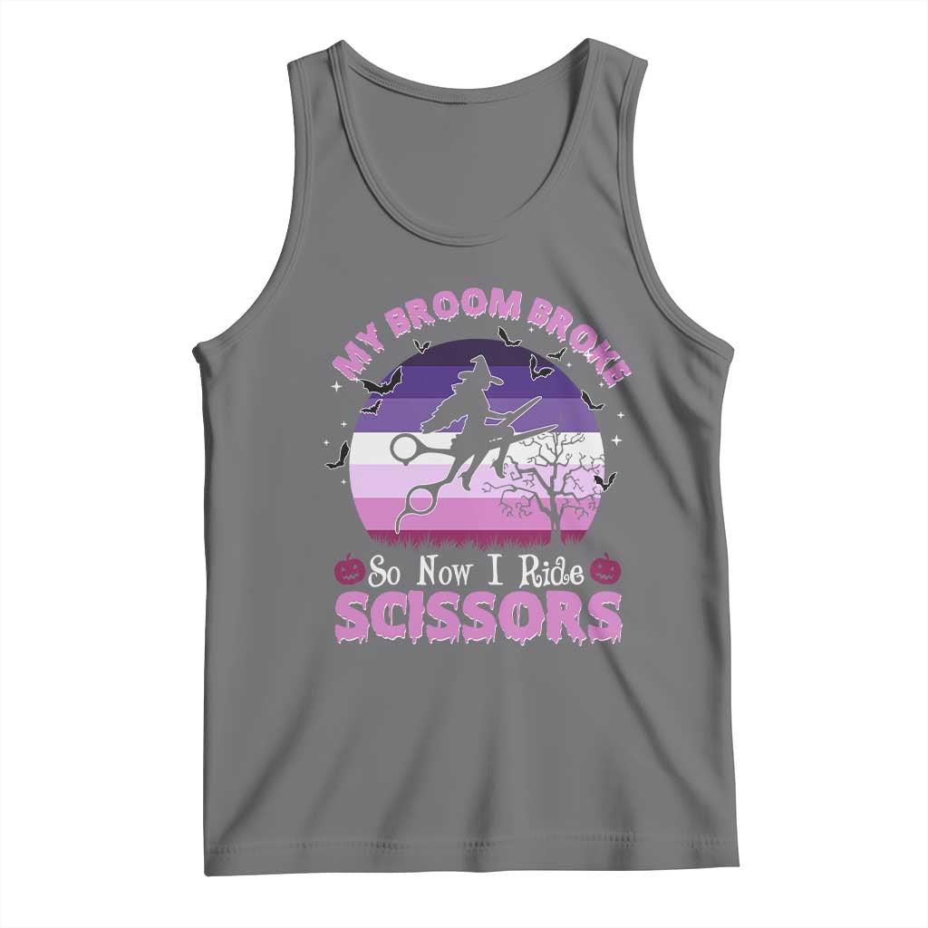 Funny Lesbian Witch Halloween Tank Top My Broom Broke So Now I Ride Scissors - Wonder Print Shop