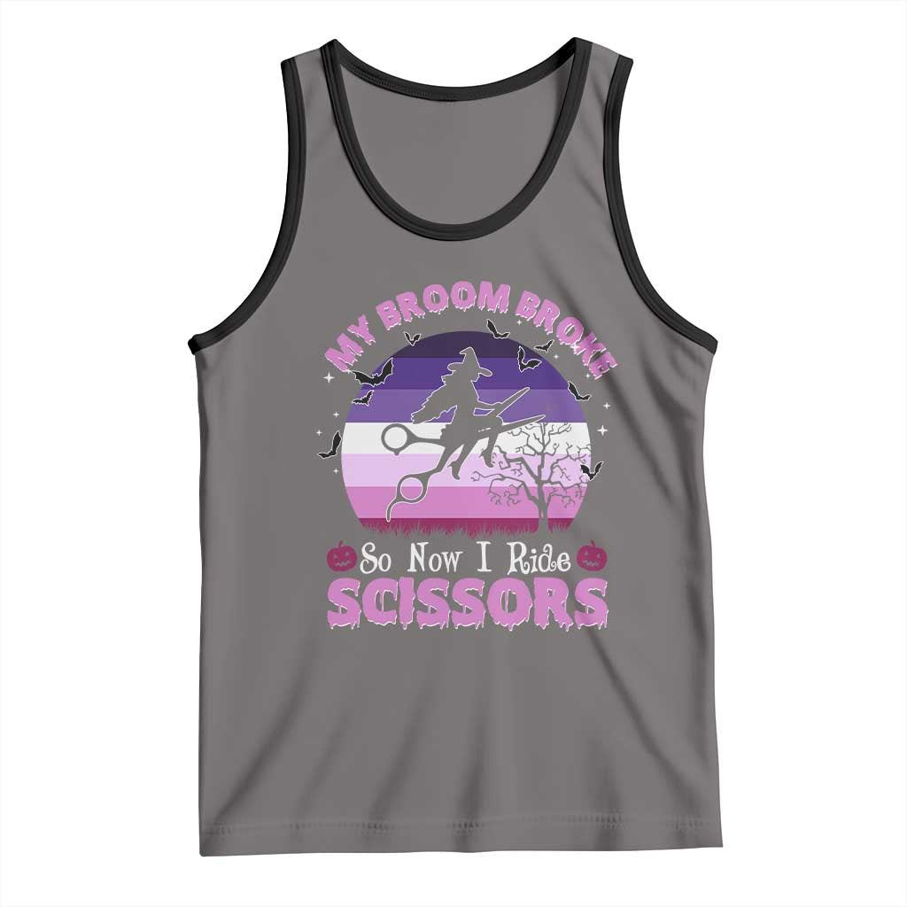 Funny Lesbian Witch Halloween Tank Top My Broom Broke So Now I Ride Scissors - Wonder Print Shop