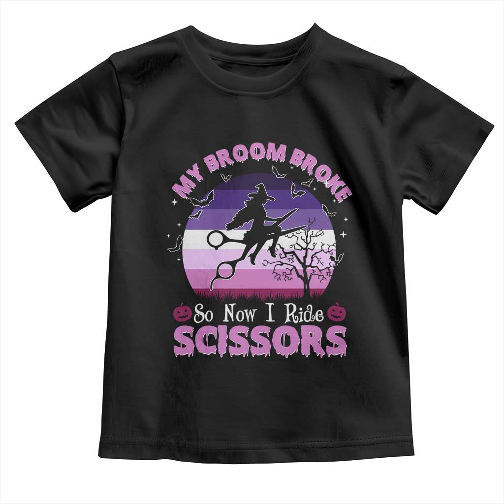 Funny Lesbian Witch Halloween Toddler T Shirt My Broom Broke So Now I Ride Scissors - Wonder Print Shop