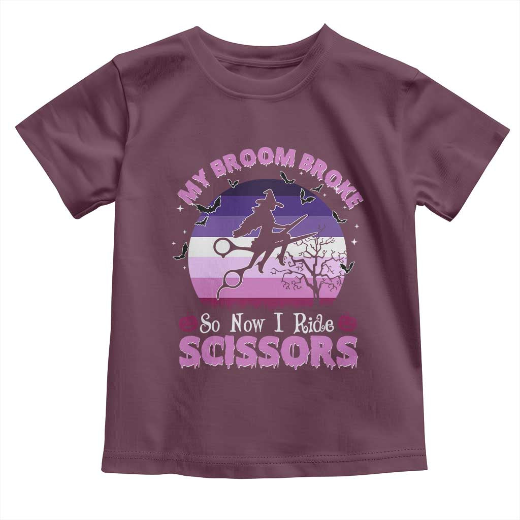 Funny Lesbian Witch Halloween Toddler T Shirt My Broom Broke So Now I Ride Scissors - Wonder Print Shop