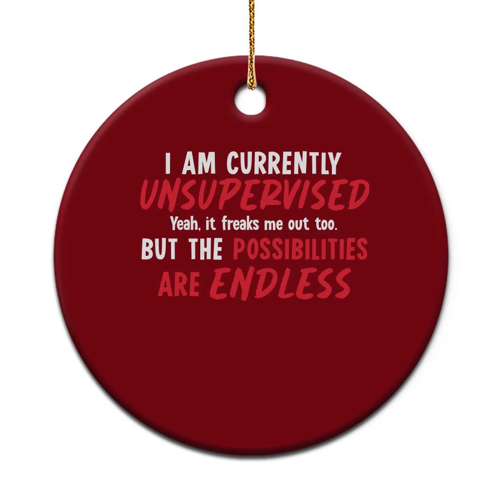 Funny I Am Currently Unsupervised But The Possibilities Are Endless Ceramic Ornament