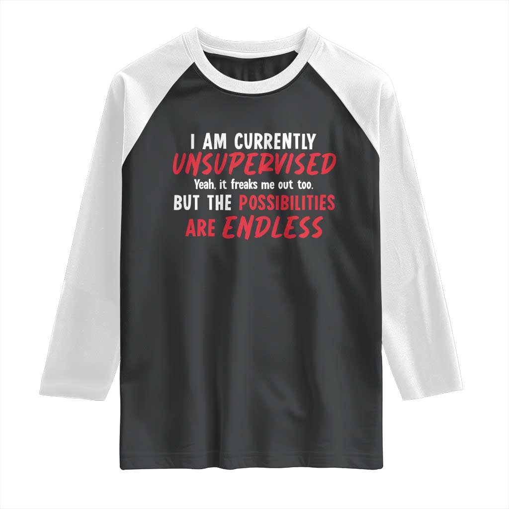 Funny I Am Currently Unsupervised But The Possibilities Are Endless Raglan Shirt