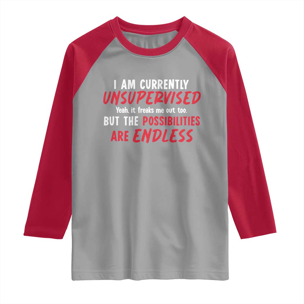 Funny I Am Currently Unsupervised But The Possibilities Are Endless Raglan Shirt