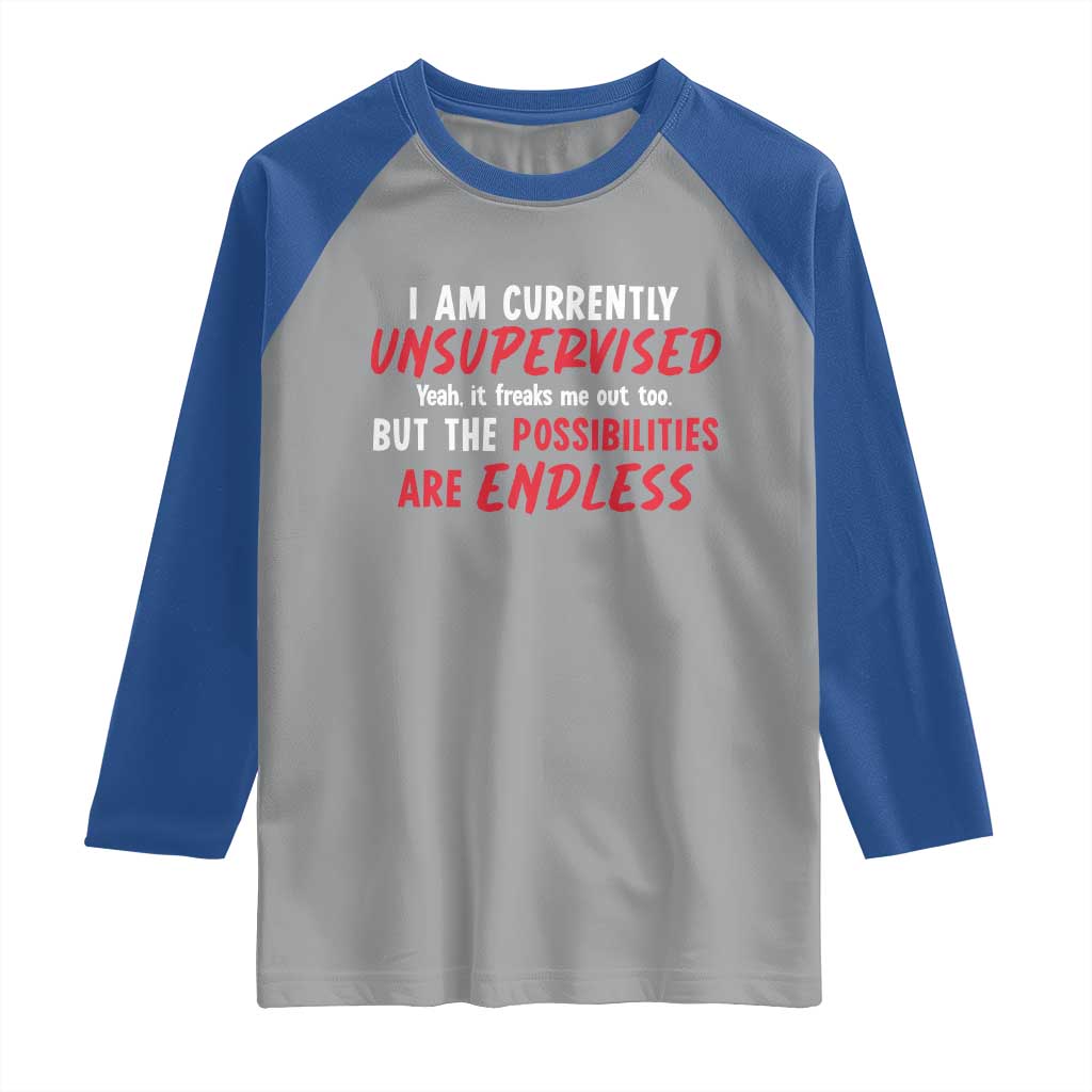Funny I Am Currently Unsupervised But The Possibilities Are Endless Raglan Shirt