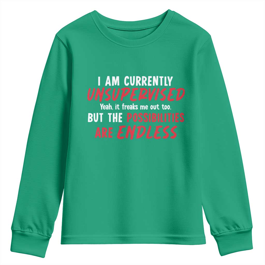 Funny I Am Currently Unsupervised But The Possibilities Are Endless Youth Sweatshirt