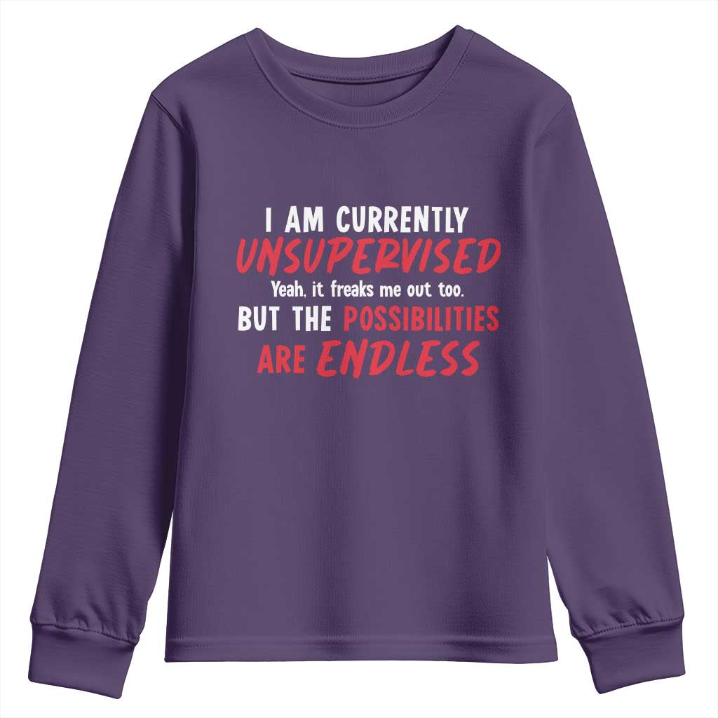 Funny I Am Currently Unsupervised But The Possibilities Are Endless Youth Sweatshirt