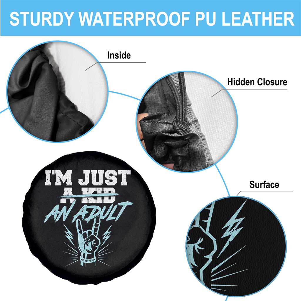 Funny Rock N Roll Lover Spare Tire Cover I Am Just A Kid Adulthood Saying - Wonder Print Shop
