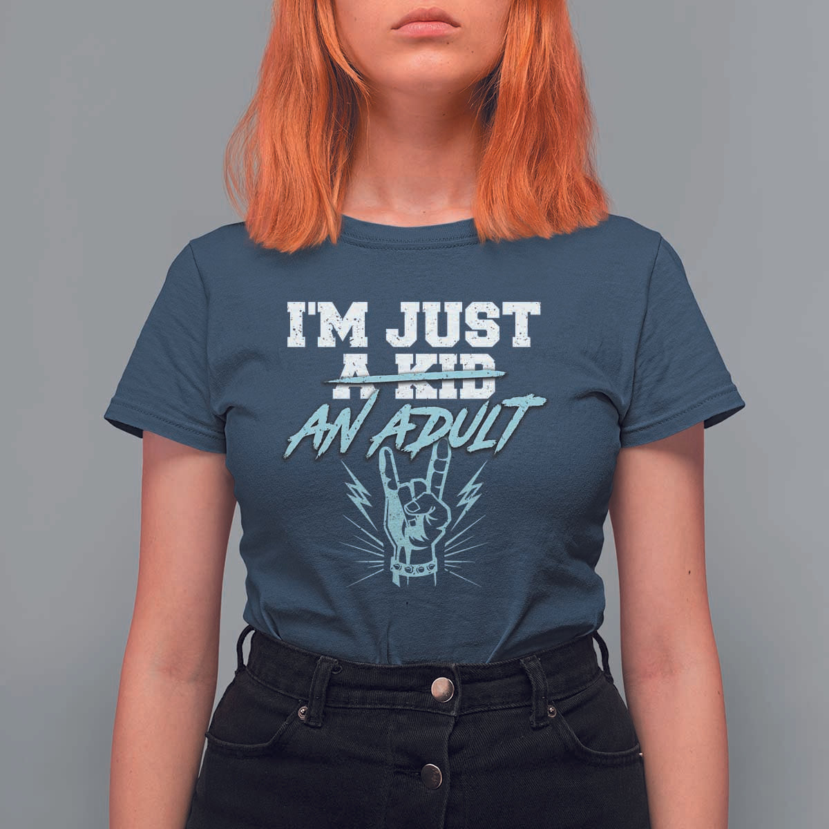 Funny Rock N Roll Lover T Shirt For Women I Am Just A Kid Adulthood Saying - Wonder Print Shop