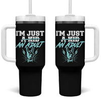 Funny Rock N Roll Lover Tumbler With Handle I Am Just A Kid Adulthood Saying - Wonder Print Shop