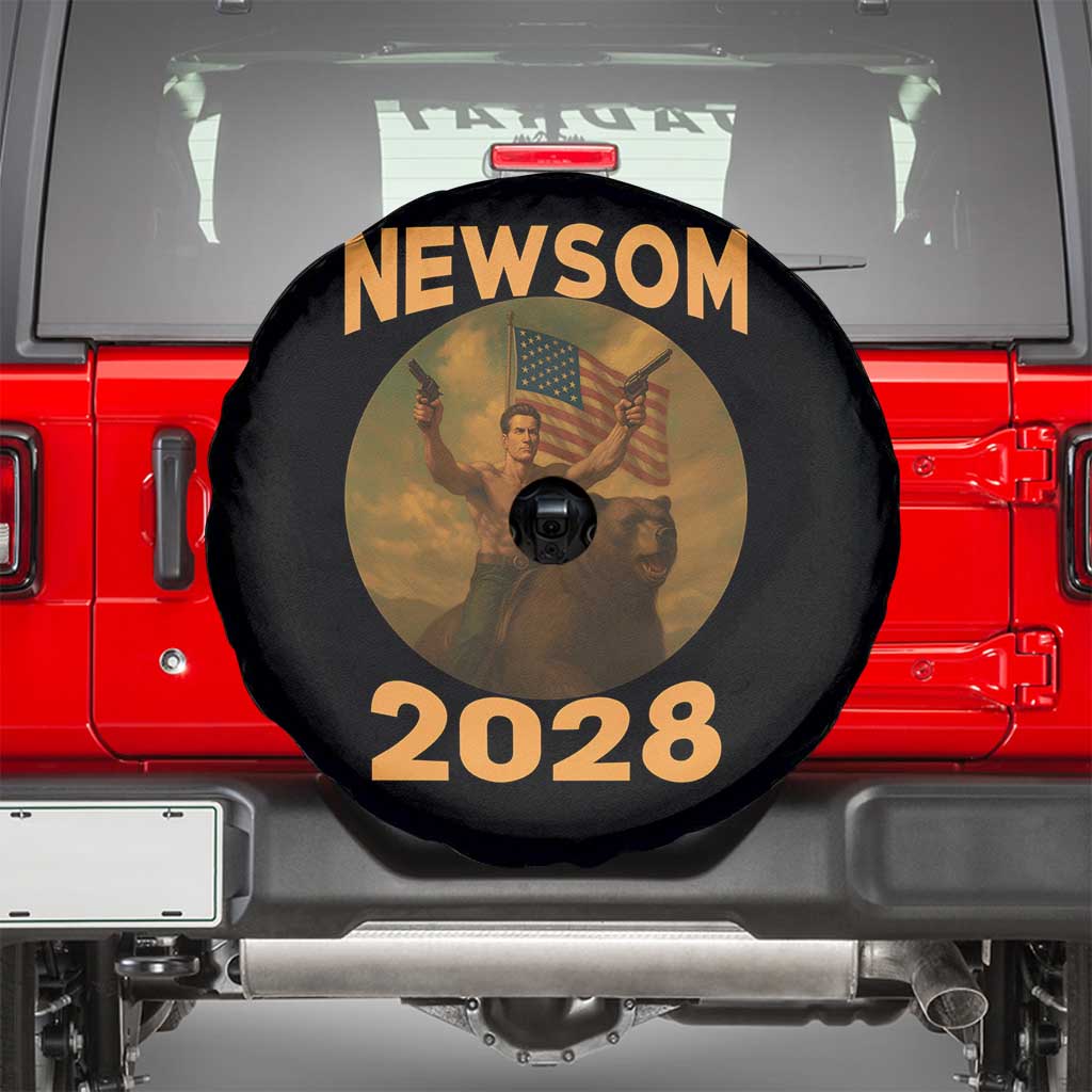Gavin Newsom 2028 Spare Tire Cover Patriotic Leader President 48 Riding Bear - Wonder Print Shop