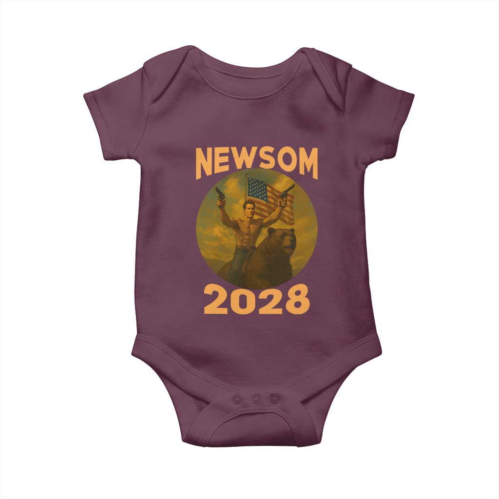 Gavin Newsom 2028 Baby Onesie Patriotic Leader President 48 Riding Bear - Wonder Print Shop