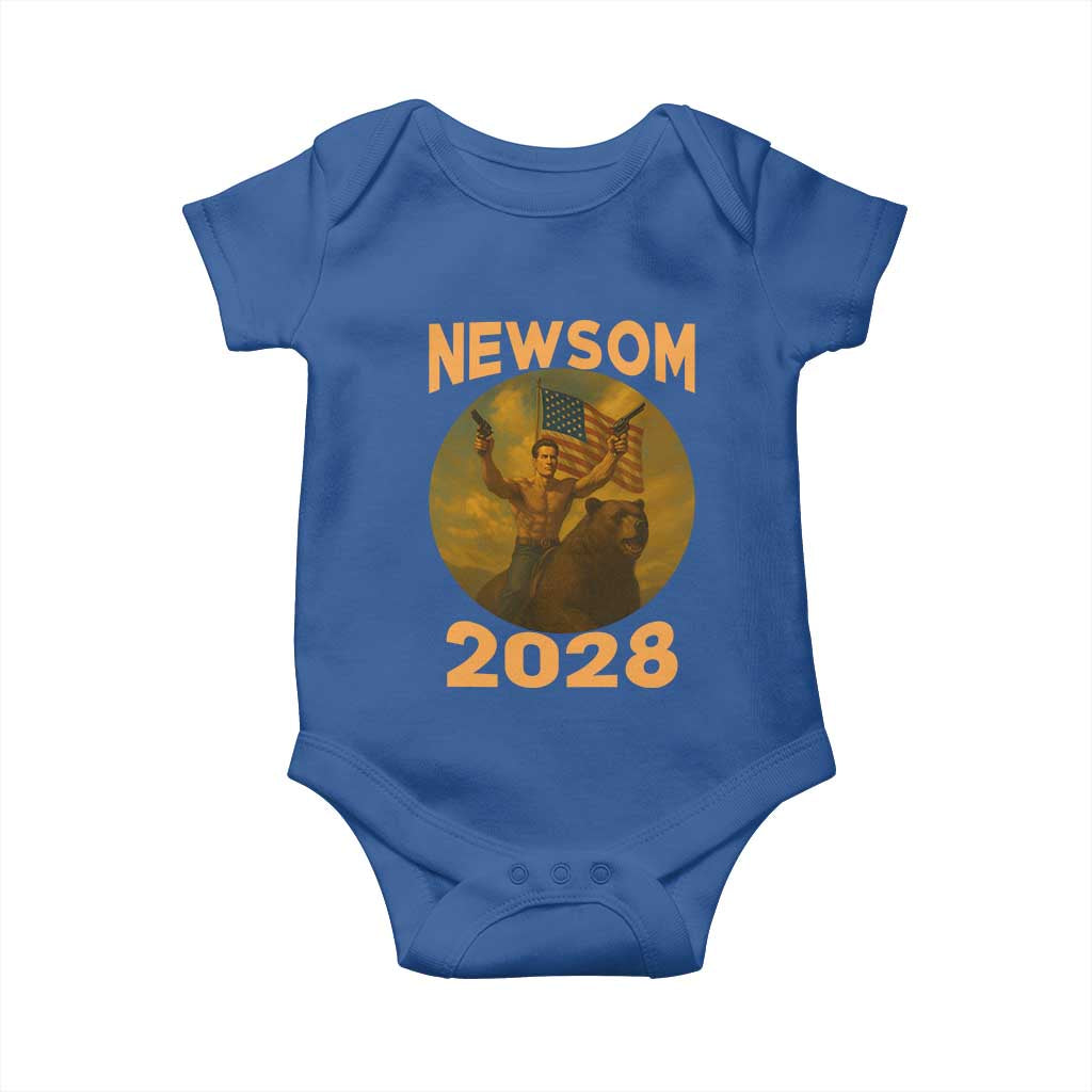 Gavin Newsom 2028 Baby Onesie Patriotic Leader President 48 Riding Bear - Wonder Print Shop