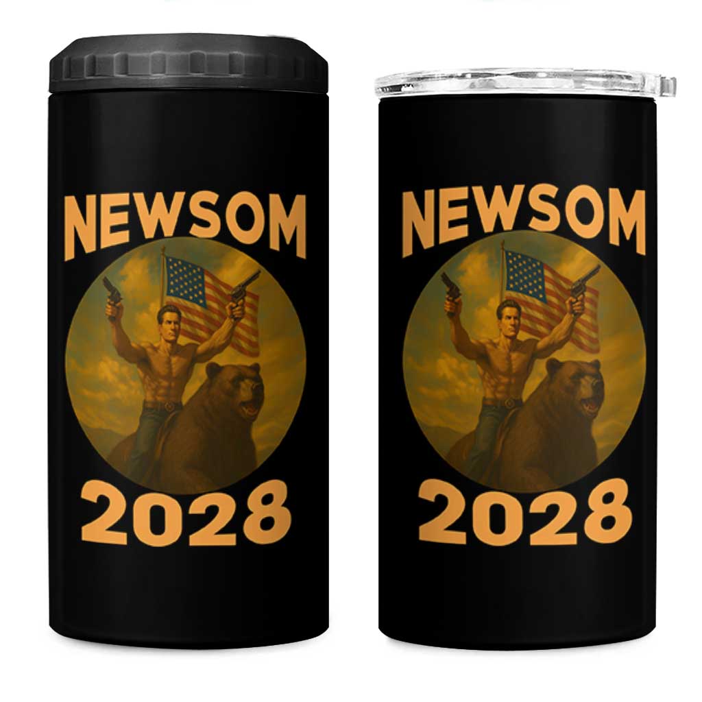 Gavin Newsom 2028 4 in 1 Can Cooler Tumbler Patriotic Leader President 48 Riding Bear - Wonder Print Shop