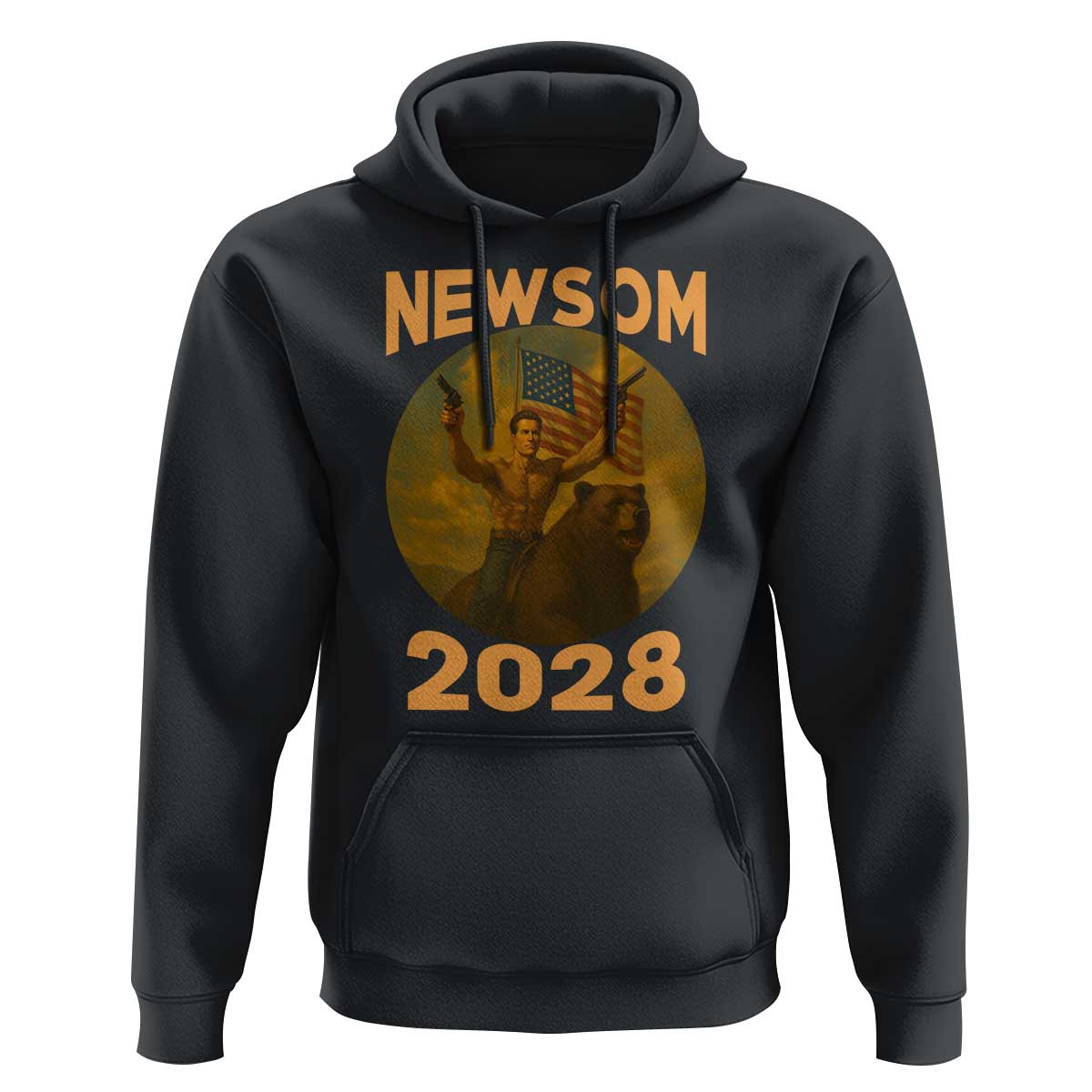 Gavin Newsom 2028 Hoodie Patriotic Leader President 48 Riding Bear - Wonder Print Shop
