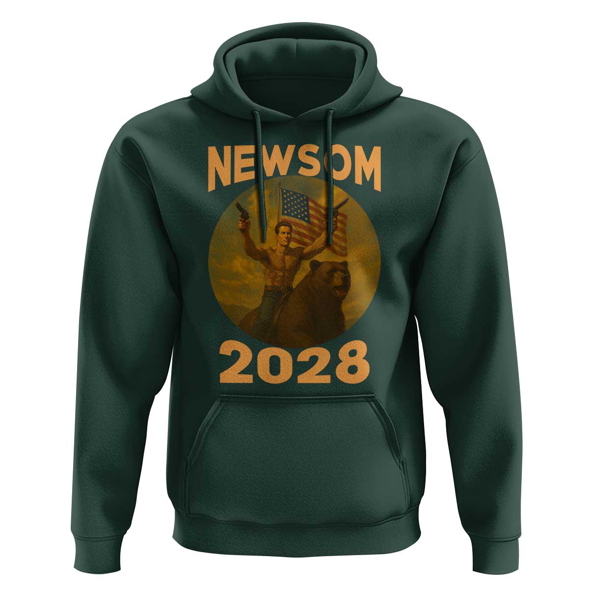 Gavin Newsom 2028 Hoodie Patriotic Leader President 48 Riding Bear - Wonder Print Shop