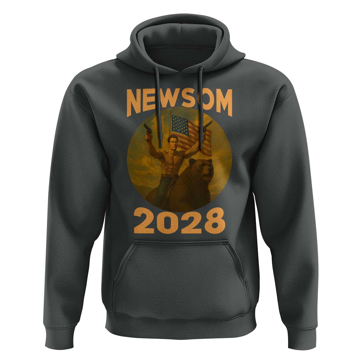 Gavin Newsom 2028 Hoodie Patriotic Leader President 48 Riding Bear - Wonder Print Shop