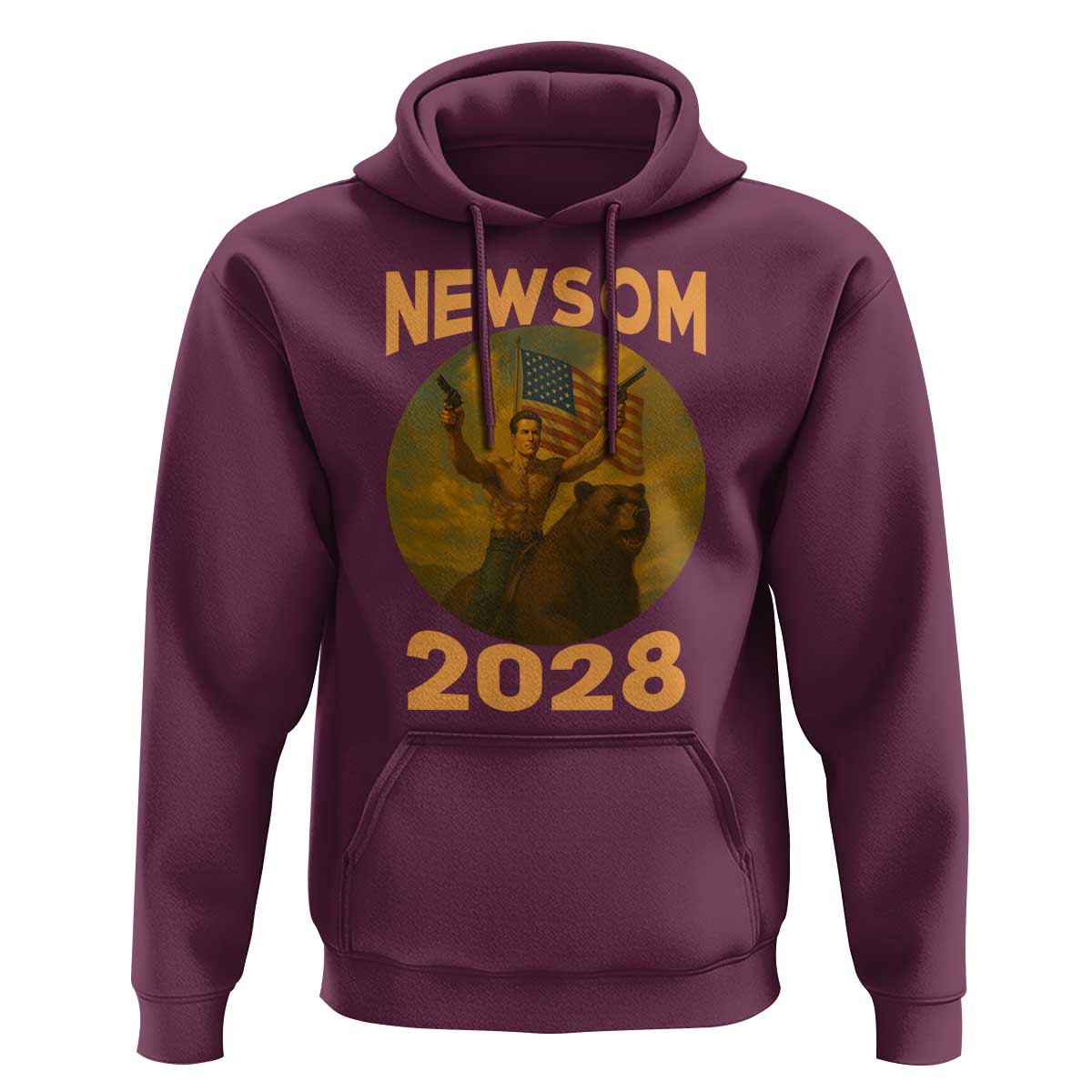 Gavin Newsom 2028 Hoodie Patriotic Leader President 48 Riding Bear - Wonder Print Shop