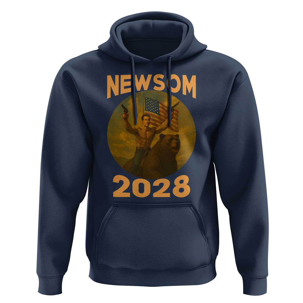 Gavin Newsom 2028 Hoodie Patriotic Leader President 48 Riding Bear - Wonder Print Shop