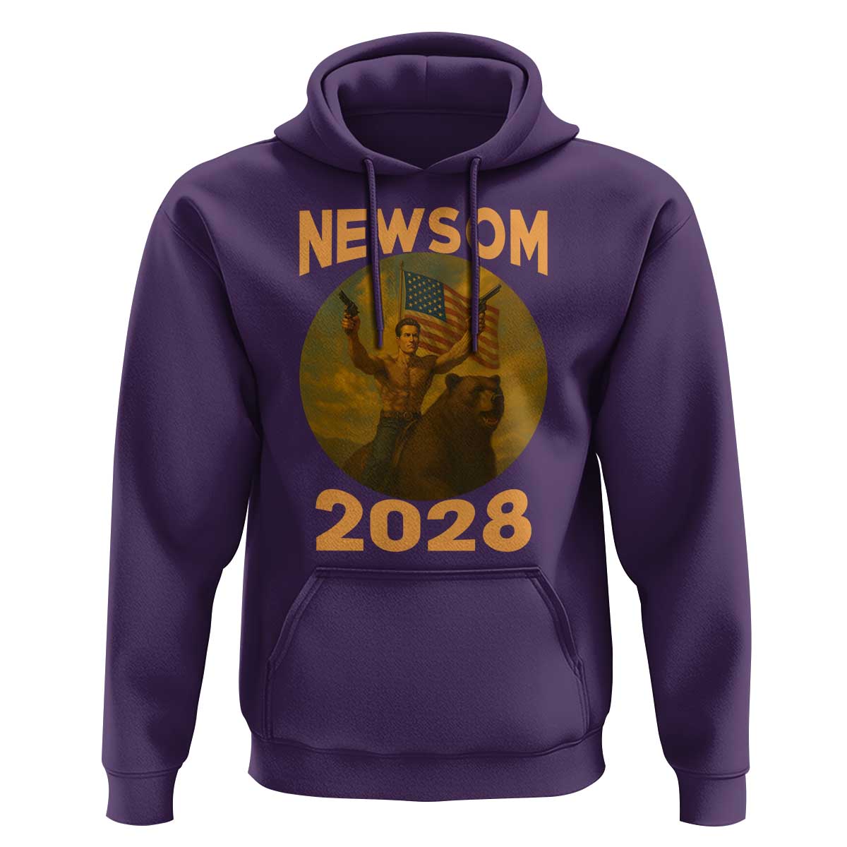 Gavin Newsom 2028 Hoodie Patriotic Leader President 48 Riding Bear - Wonder Print Shop