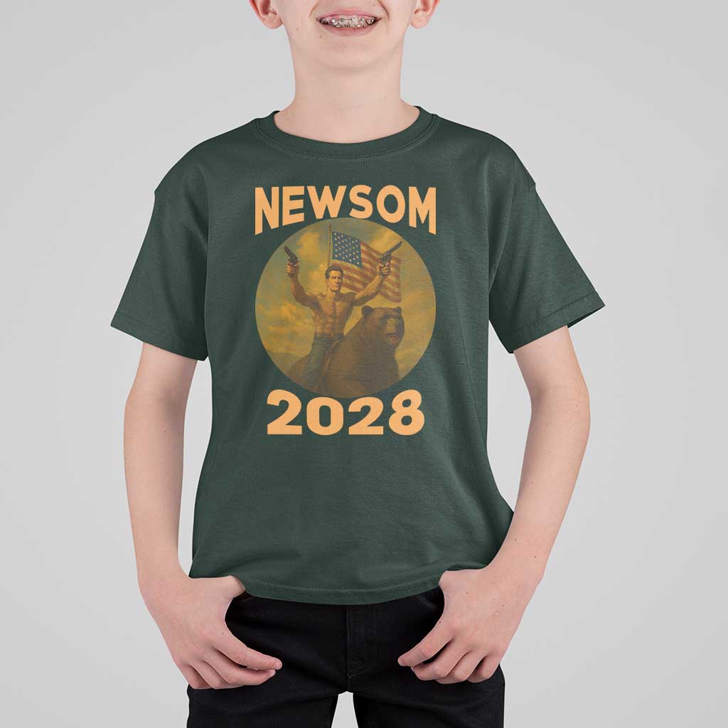 Gavin Newsom 2028 T Shirt For Kid Patriotic Leader President 48 Riding Bear - Wonder Print Shop