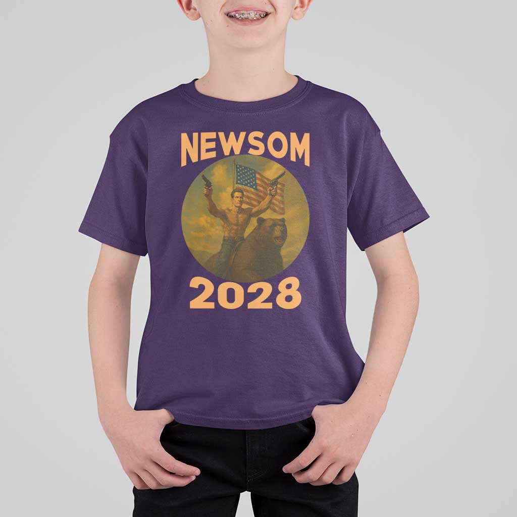 Gavin Newsom 2028 T Shirt For Kid Patriotic Leader President 48 Riding Bear - Wonder Print Shop