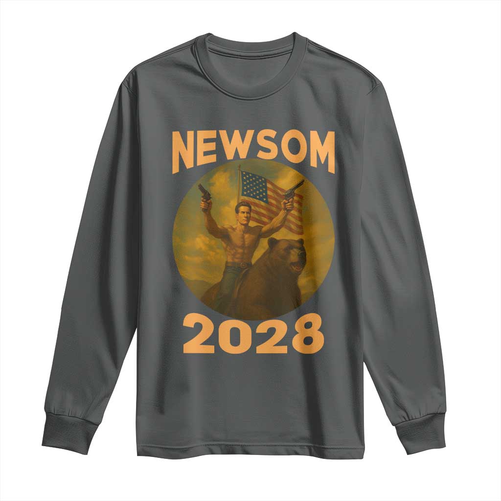 Gavin Newsom 2028 Long Sleeve Shirt Patriotic Leader President 48 Riding Bear - Wonder Print Shop