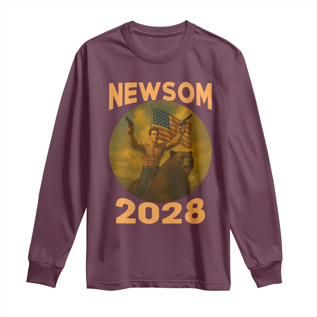Gavin Newsom 2028 Long Sleeve Shirt Patriotic Leader President 48 Riding Bear - Wonder Print Shop