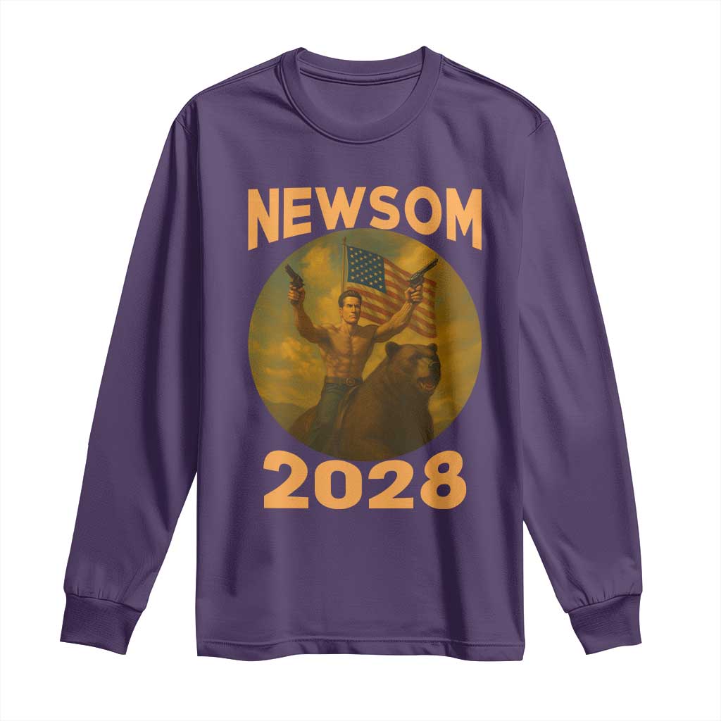 Gavin Newsom 2028 Long Sleeve Shirt Patriotic Leader President 48 Riding Bear - Wonder Print Shop