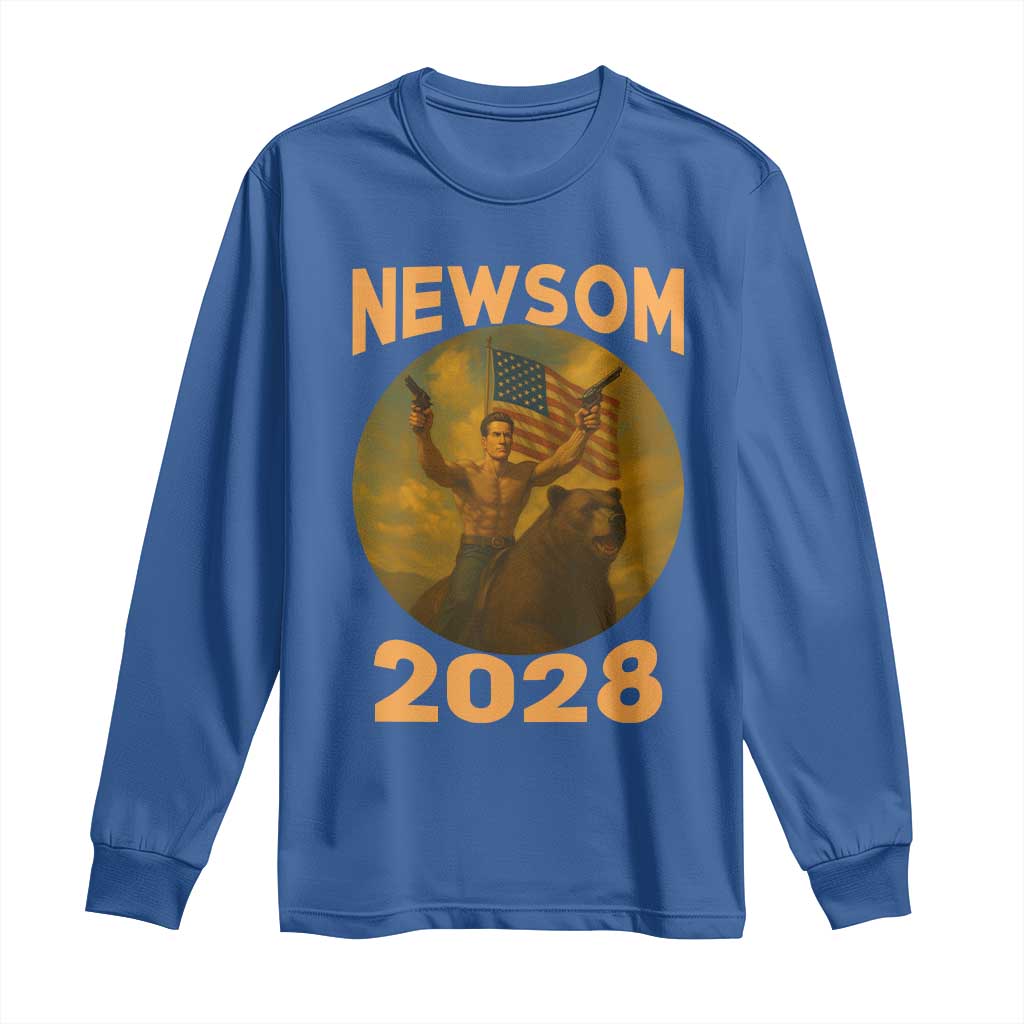 Gavin Newsom 2028 Long Sleeve Shirt Patriotic Leader President 48 Riding Bear - Wonder Print Shop