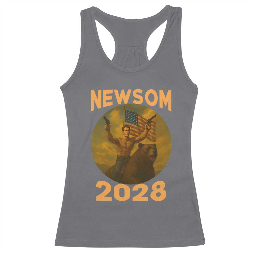 Gavin Newsom 2028 Racerback Tank Top Patriotic Leader President 48 Riding Bear - Wonder Print Shop