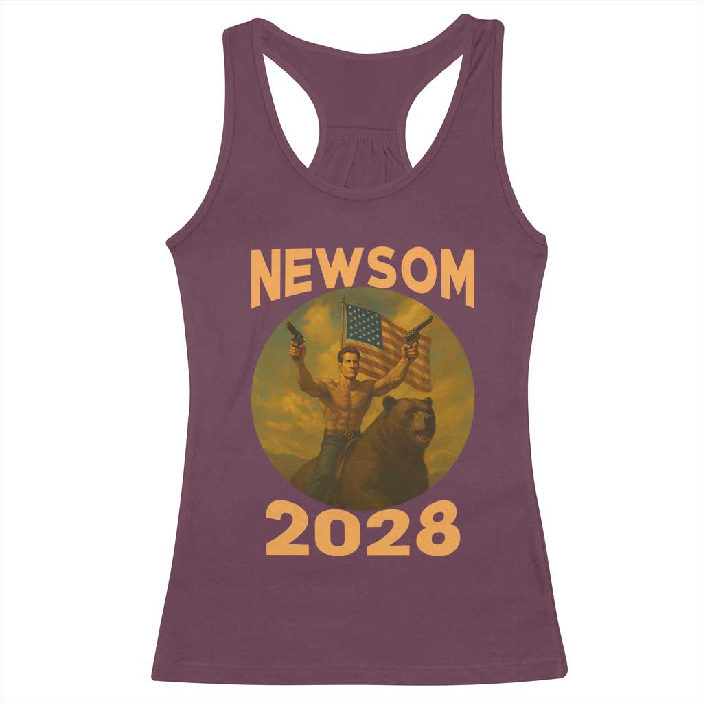 Gavin Newsom 2028 Racerback Tank Top Patriotic Leader President 48 Riding Bear - Wonder Print Shop