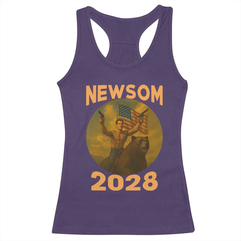 Gavin Newsom 2028 Racerback Tank Top Patriotic Leader President 48 Riding Bear - Wonder Print Shop