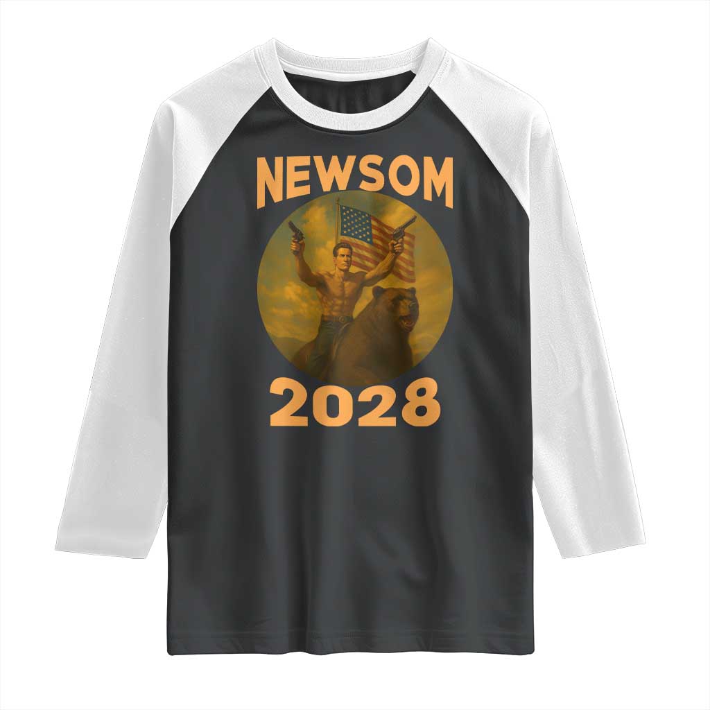 Gavin Newsom 2028 Raglan Shirt Patriotic Leader President 48 Riding Bear - Wonder Print Shop