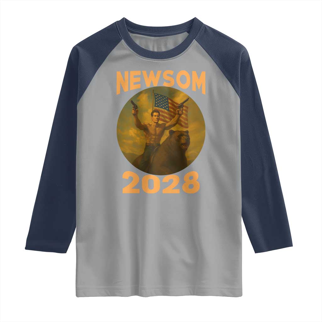 Gavin Newsom 2028 Raglan Shirt Patriotic Leader President 48 Riding Bear - Wonder Print Shop