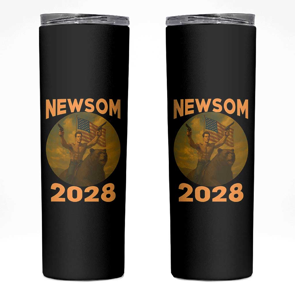 Gavin Newsom 2028 Skinny Tumbler Patriotic Leader President 48 Riding Bear - Wonder Print Shop